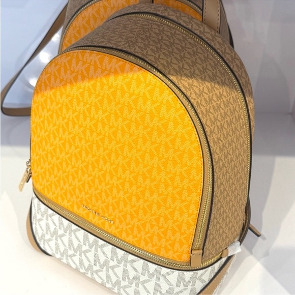 Michael Kors Rhea Medium Color-Block Signature Logo Backpack Pop Orange Multi - Picture 7 of 9